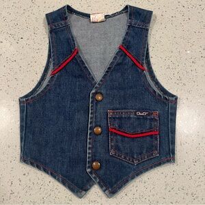 Kids Vintage Denim Jean Vest GWG Cotton Blend Blue with Red Accents Size Medium